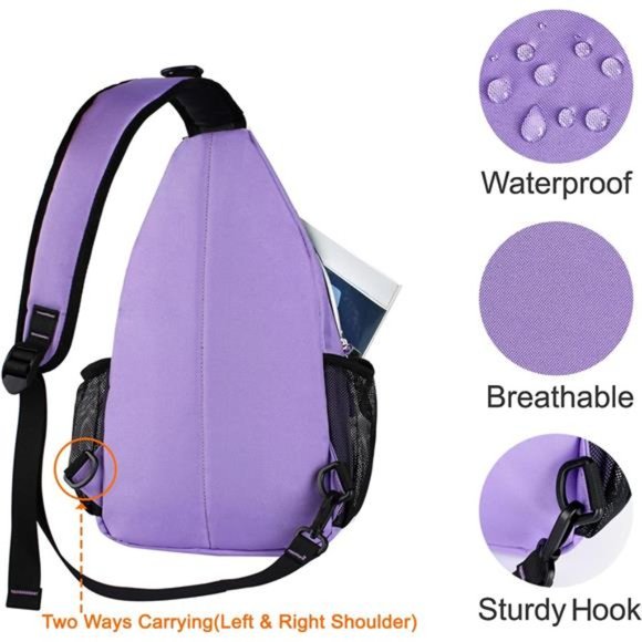 Purple Sling Backpack, Multipurpose Crossbody Shoulder Bag Travel Hiking Daypack - Picture 3 of 6